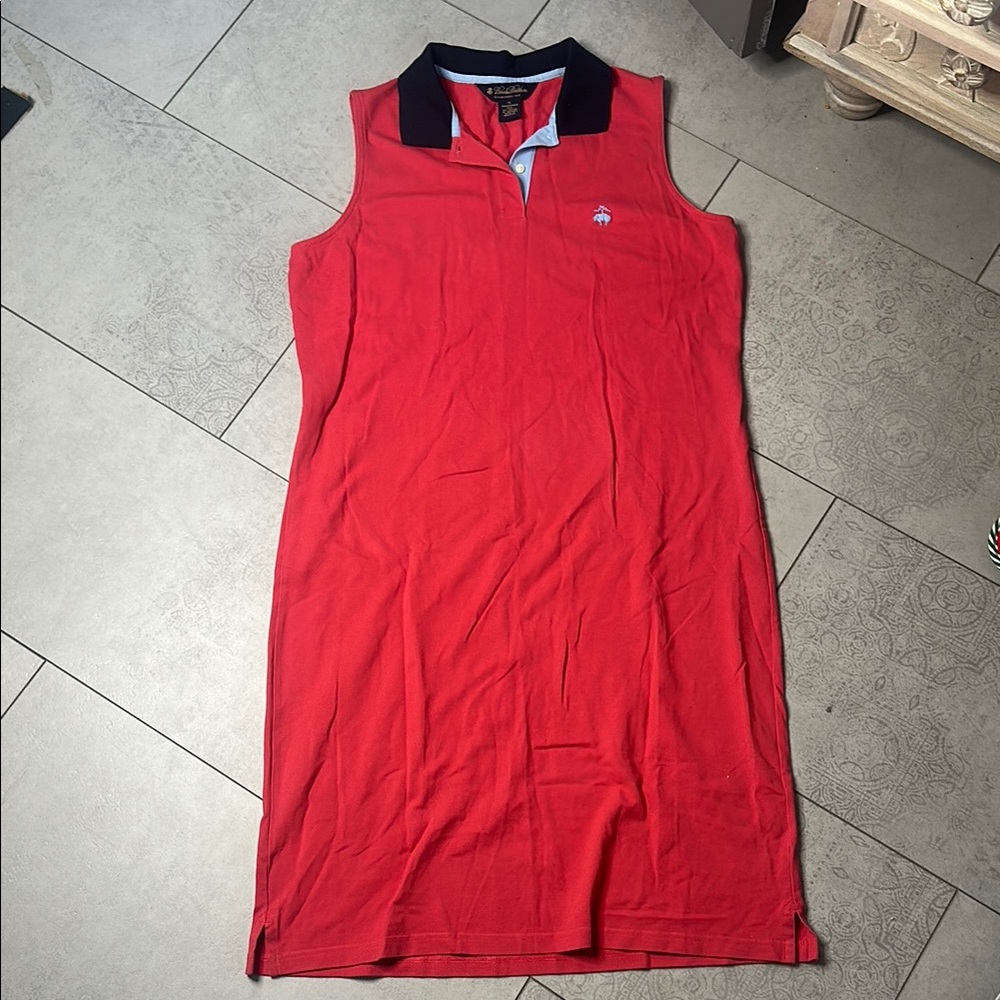 Brooks Brothers Red Polo Shirt Dress with Black Collar